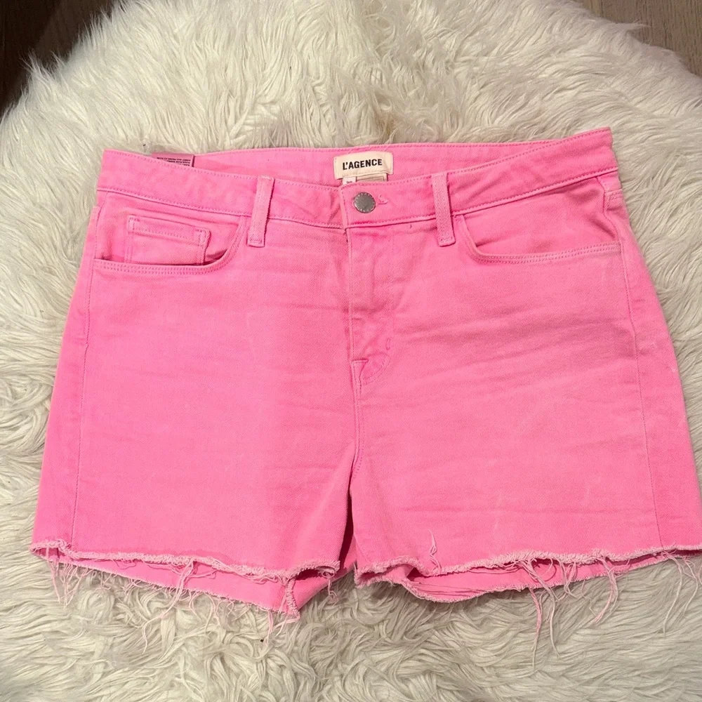 Neon wash L’Agence cut off denim shorts sz 30 - Picture 1 of 6